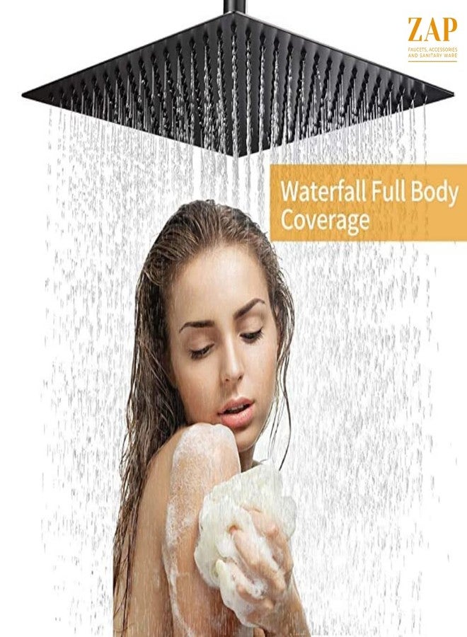 ZAP OHSQ89 360 Degree Rotation Black Square Wall Mounted Overhead Shower Stainless Steel | Anti-MIcrobial Silicon Nozzle | Ultra Thin & Lightweight Only Overhead Shower (6 Inch, Only Shower Head) - Image 5